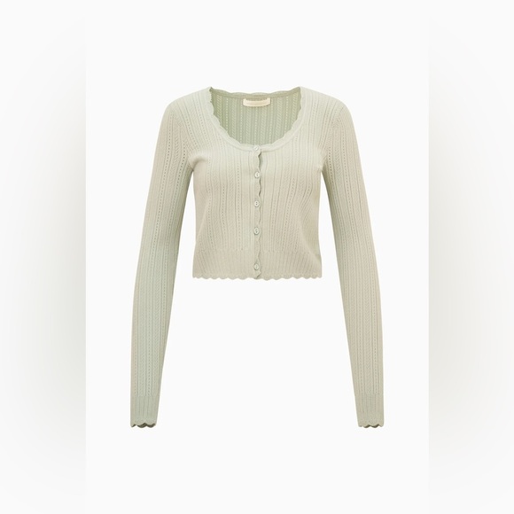 NWT LoveShackFancy Martti Stretch Pointelle Cardigan Eau De Nil Green | S - Picture 4 of 11